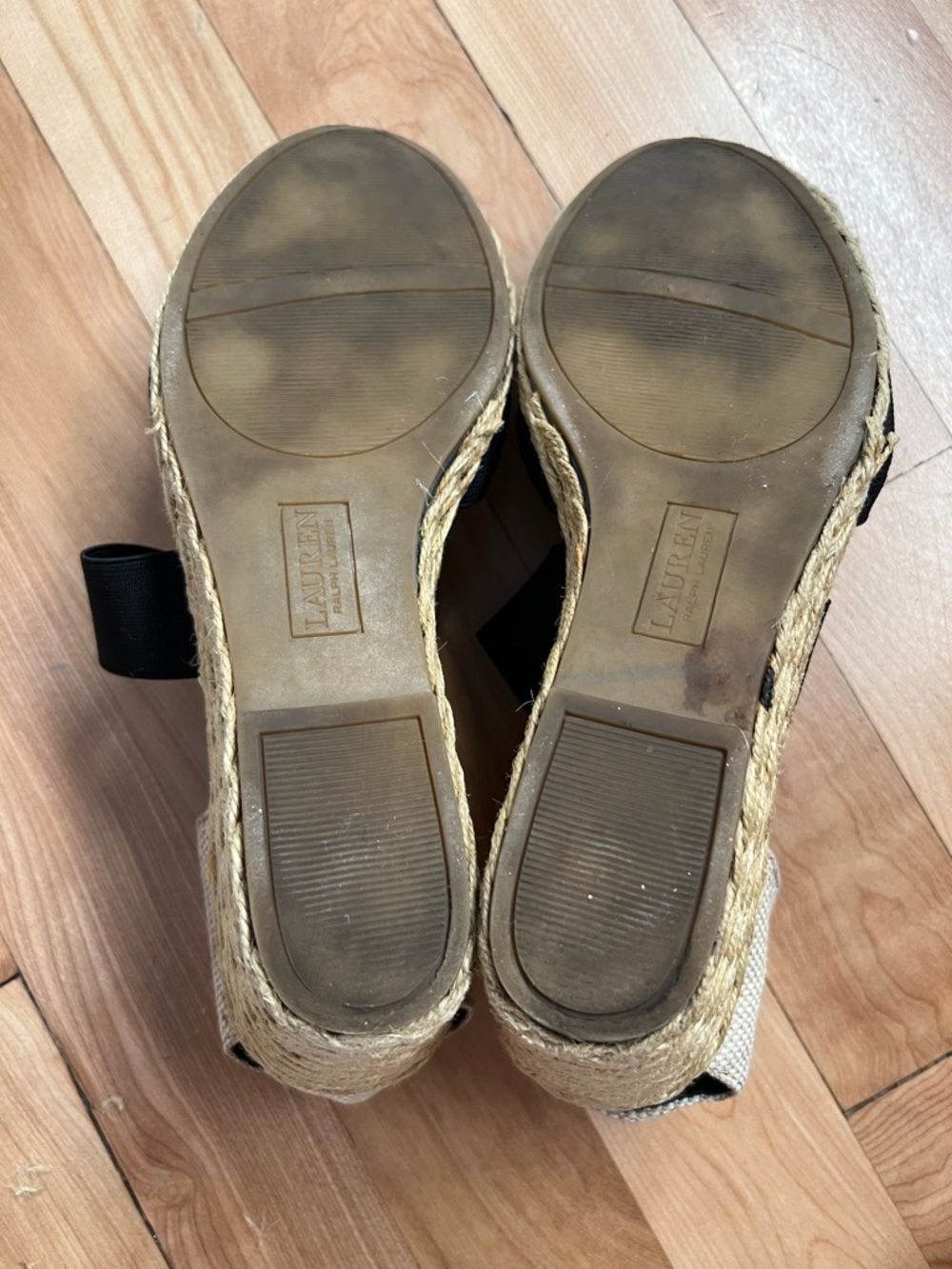 Ralph Lauren Black Espadrille Wedge with Natural Heel Size 10B - Picture 8 of 10